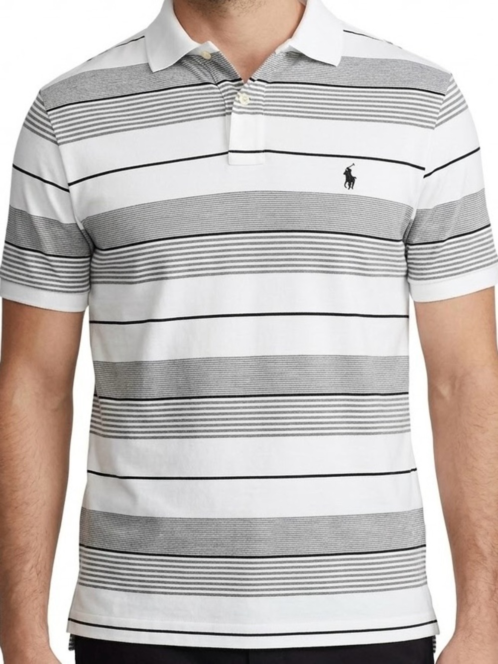 Polo Ralph Lauren Mens‎ 2XL Striped Polo Shirt Gray Cream Cotton Pony Preppy